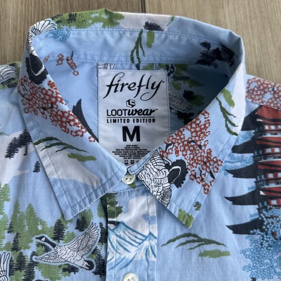Japanese Hawaiian Men's M Shirt Firefly Lootwear LTD Ed. Dinosaurs Pagoda Nature - Picture 3 of 11
